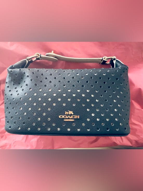 Coach Perforated Leather Shoulder Bag in Navy Coach Leather Women 